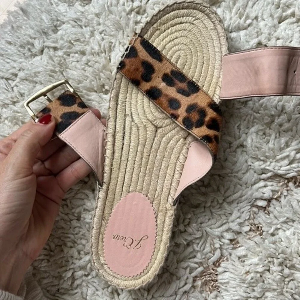 J. Crew Cross Strap Leopard Pattern Slide Espadrilles in Calf Hair 8.5 NWOB